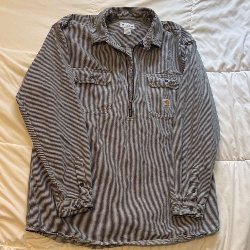 Carhartt Pinstripe Pullover Work Shirt quarter zip